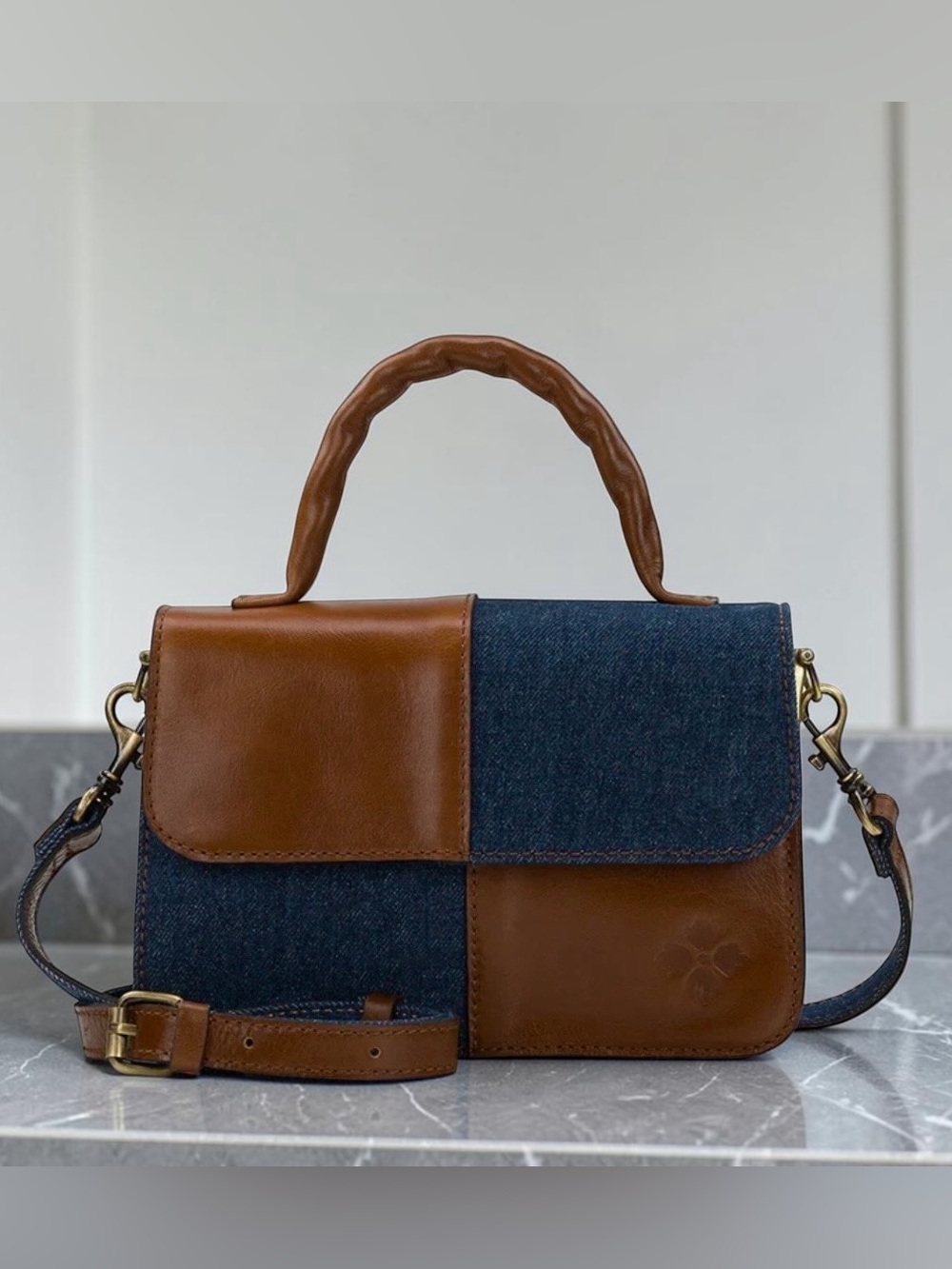 Patricia Nash Mini Denim Leather Color Block Garnet Crossbody NWT